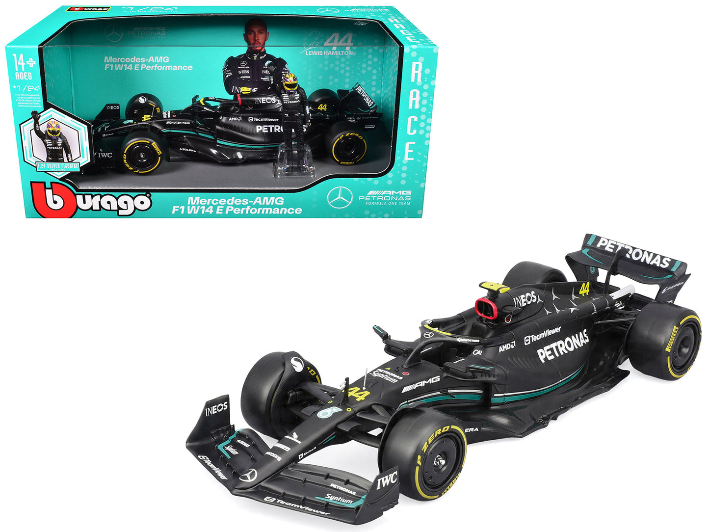 Mercedes-AMG F1 W14 E Performance #44 Lewis Hamilton "Petronas" Formula One F1 "World Championship" (2023) with Driver Figure "Race" Series 1/24 Diecast Model Car