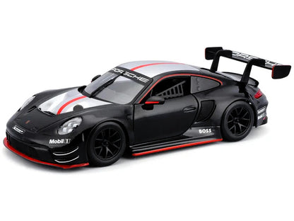 Porsche 911 GT3 R Black with Silver Hood and Top and Red Stripe "Race" Series 1/24 Diecast Model Car