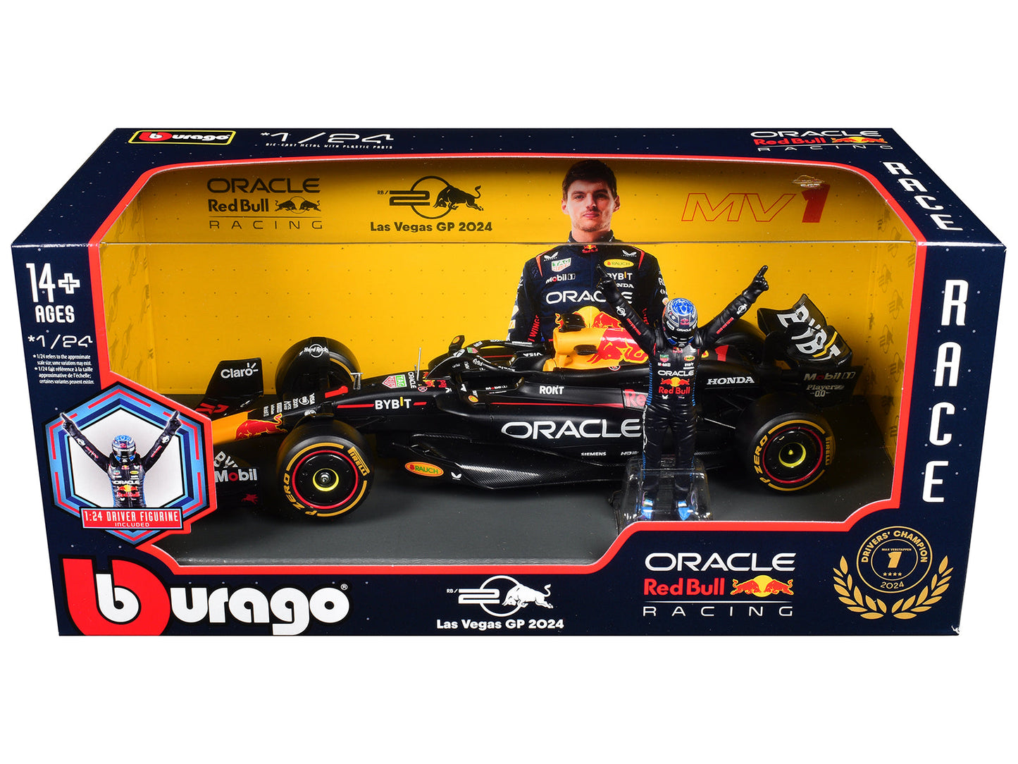 Red Bull Racing RB20 #1 Max Verstappen "Oracle" Winner Formula One F1 Championship "Drivers' Champion" (2024) with Driver Figure 1/24 Diecast Model Car