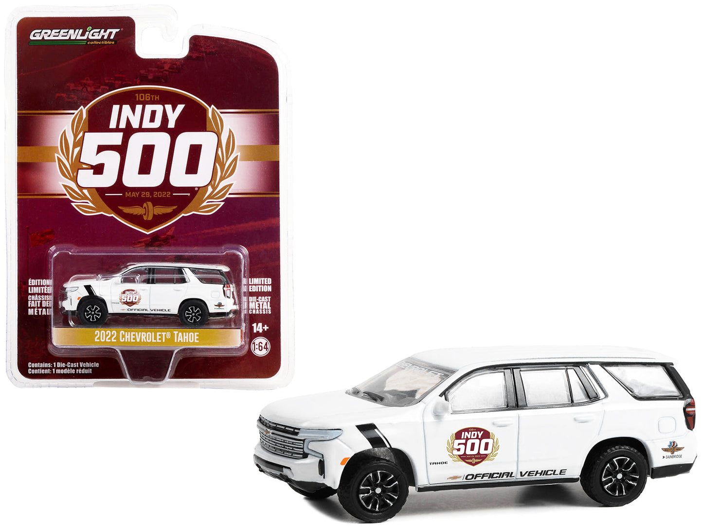 2022 Chevrolet Tahoe White "106th Running of the Indianapolis 500 Official Vehicle" (2022) "Anniversary Collection" Series 15 1/64 Diecast Model Car