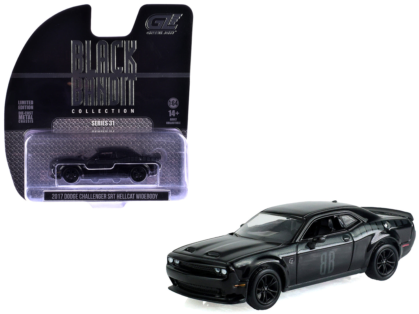 2017 Dodge Challenger SRT Hellcat Widebody Black "Black Bandit" Series 31 1/64 Diecast Model Car
