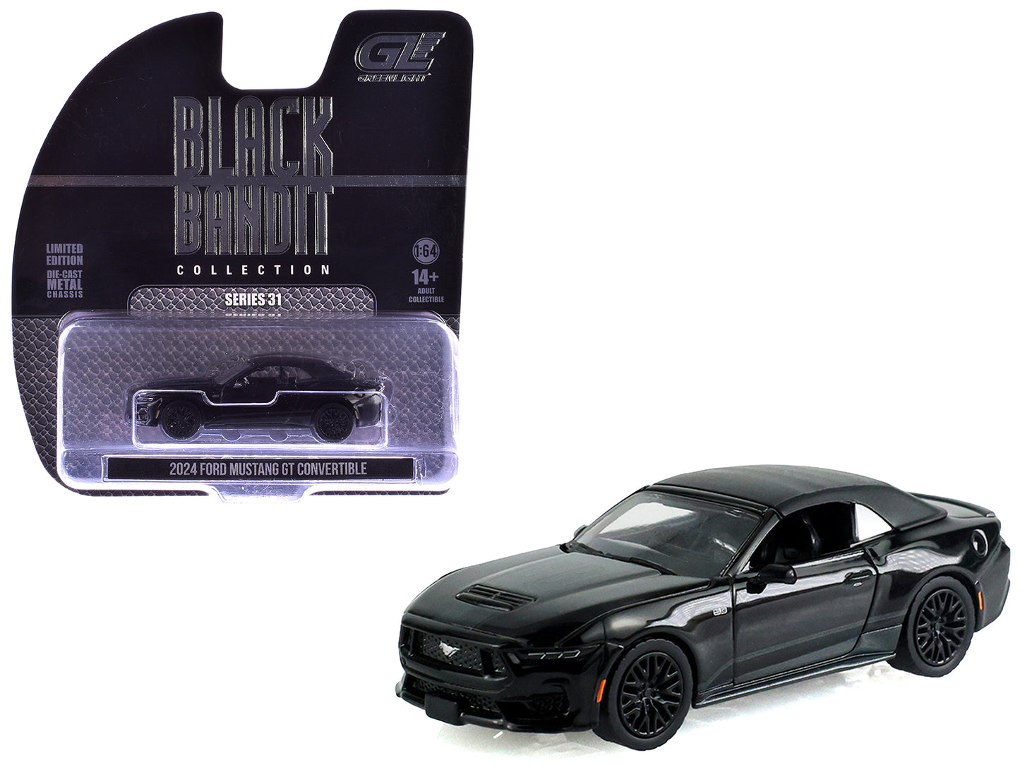 2024 Ford Mustang GT Convertible Black "Black Bandit" Series 31 1/64 Diecast Model Car