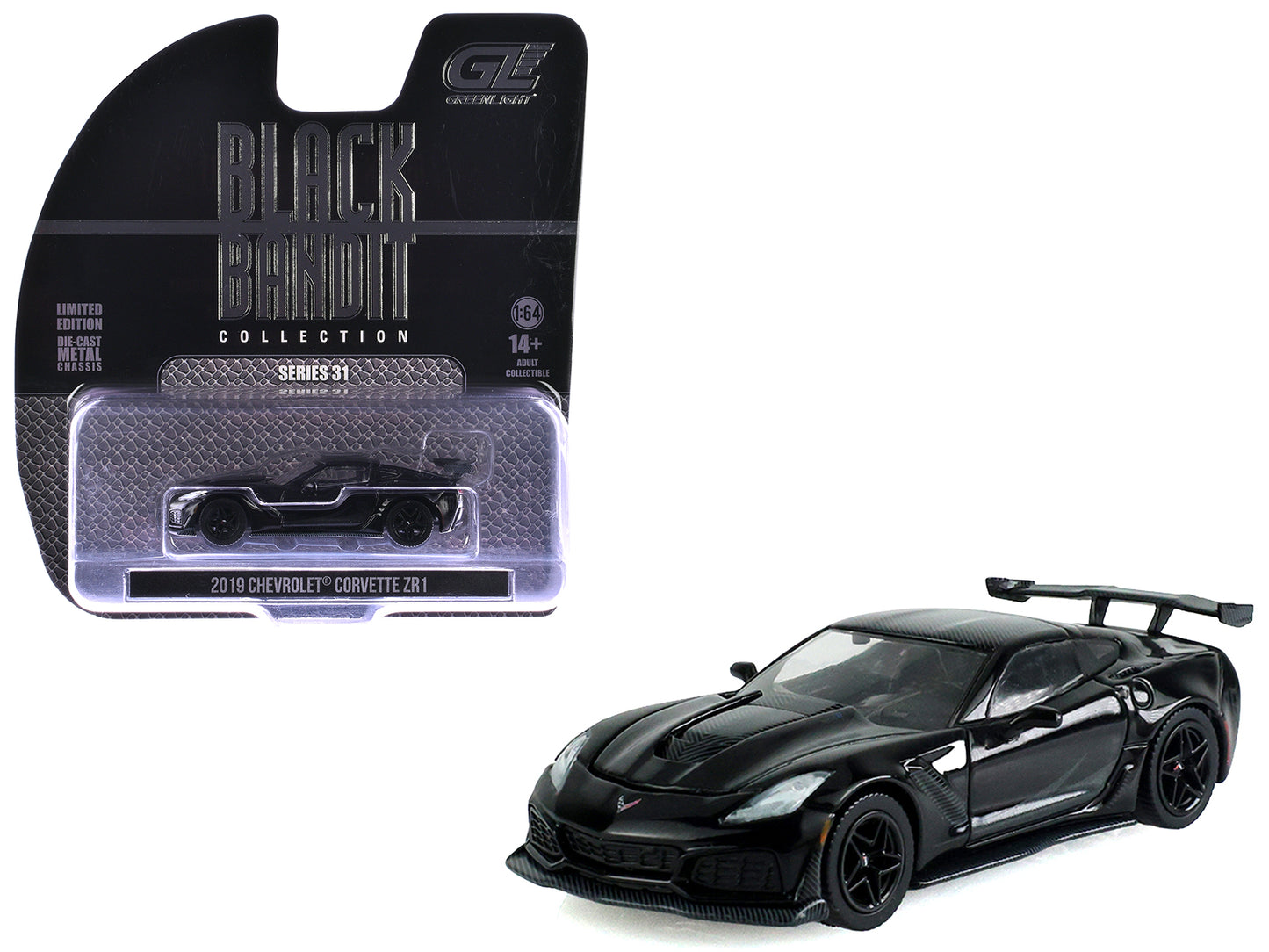 2019 Chevrolet Corvette ZR1 Black "Black Bandit" Series 31 1/64 Diecast Model Car