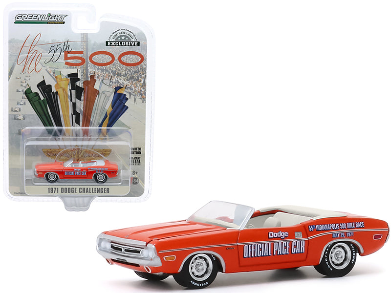 1971 Dodge Challenger Convertible Official Pace Car Orange "55th Indianapolis 500 Mile Race" "Hobby Exclusive" 1/64 Diecast Model Car
