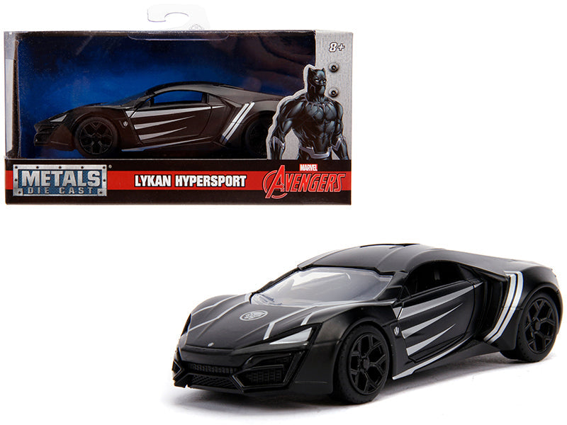 Lykan Hypersport Matt Black "Black Panther" Theme "Avengers" "Marvel" Series 1/32 Diecast Model Car