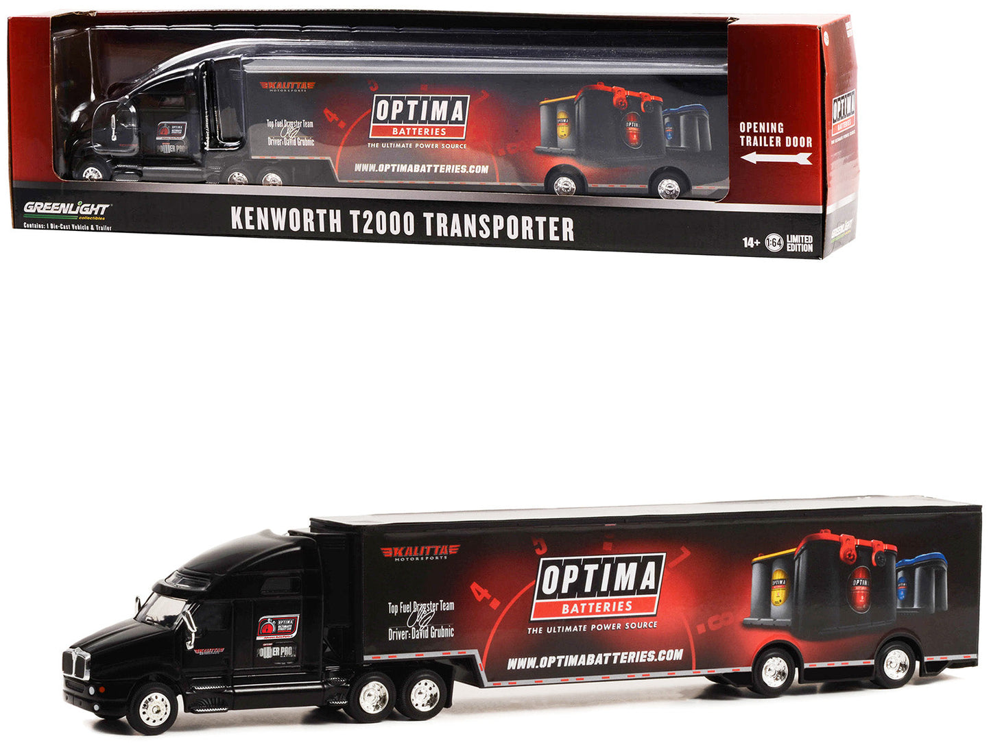 Kenworth T2000 Transporter Black "OPTIMA Batteries: The Ultimate Power Source" "Hobby Exclusive" Series 1/64 Diecast Model