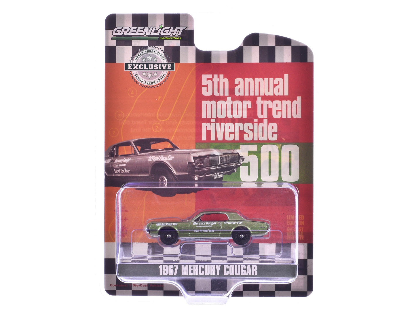 1967 Mercury Cougar "Riverside 500 Official Pace Car - Motor Trend Magazine Car of the Year" Green Metallic "Hobby Exclusive" Series 1/64 Diecast Model Car