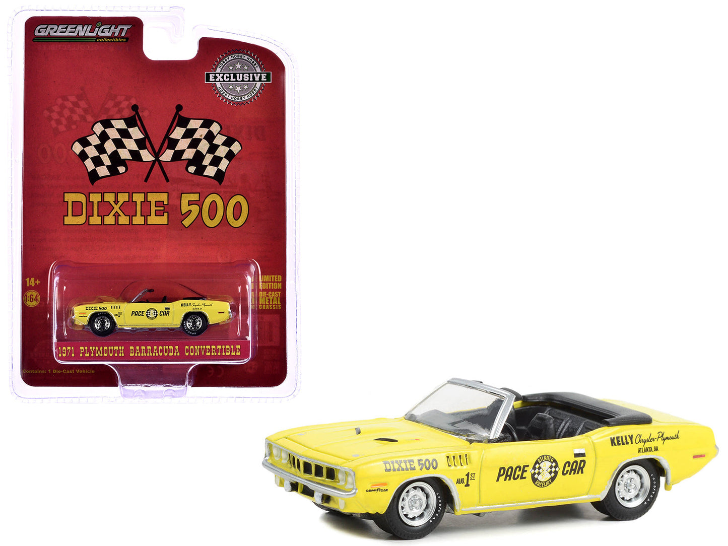 1971 Plymouth Barracuda Convertible "Dixie 500 Pace Car" Yellow "Hobby Exclusive" Series 1/64 Diecast Model Car