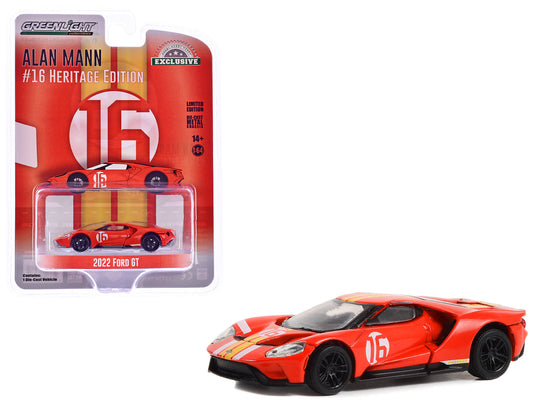 2022 Ford GT Heritage Edition #16 Alan Mann "1966 Ford AM GT-1 Prototype Tribute" Red with Stripes "Hobby Exclusive" Series 1/64 Diecast Model Car