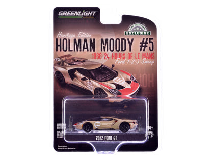2022 Ford GT Heritage Edition #5 Holman-Moody "1966 24 Hours of Le Mans Ford 1-2-3 Sweep Tribute" Gold Metallic with Red Accents "Hobby Exclusive" Series 1/64 Diecast Model Car