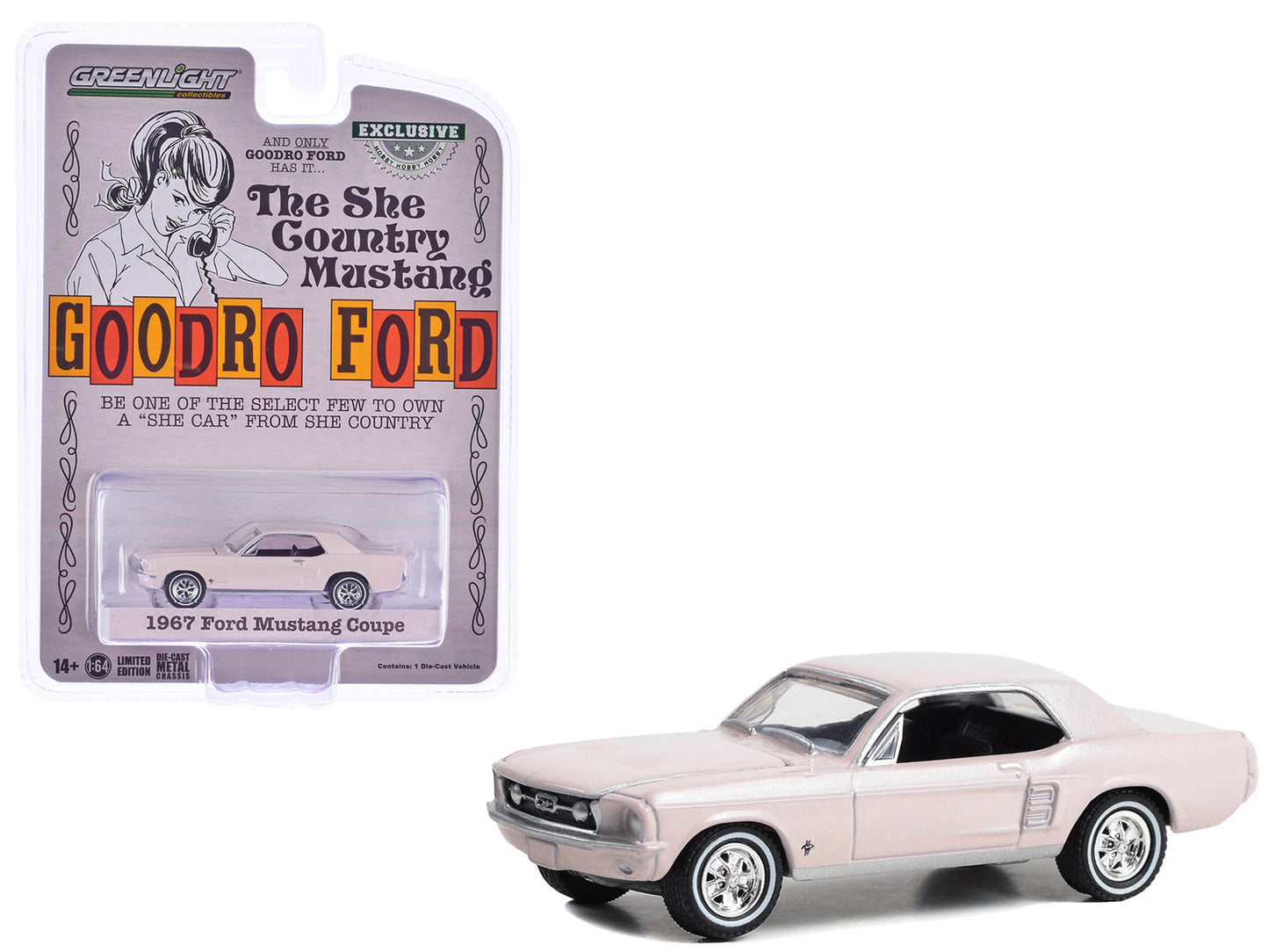 1967 Ford Mustang Coupe "She Country Special - Bill Goodro Ford Denver Colorado" Bermuda Sand "Hobby Exclusive" Series 1/64 Diecast Model Car