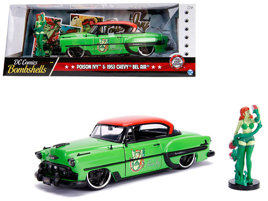 1953 Chevrolet Bel Air Green and Red Top with Poison Ivy Diecast Figure "DC Comics Bombshells" Series 1/24 Diecast Model Car