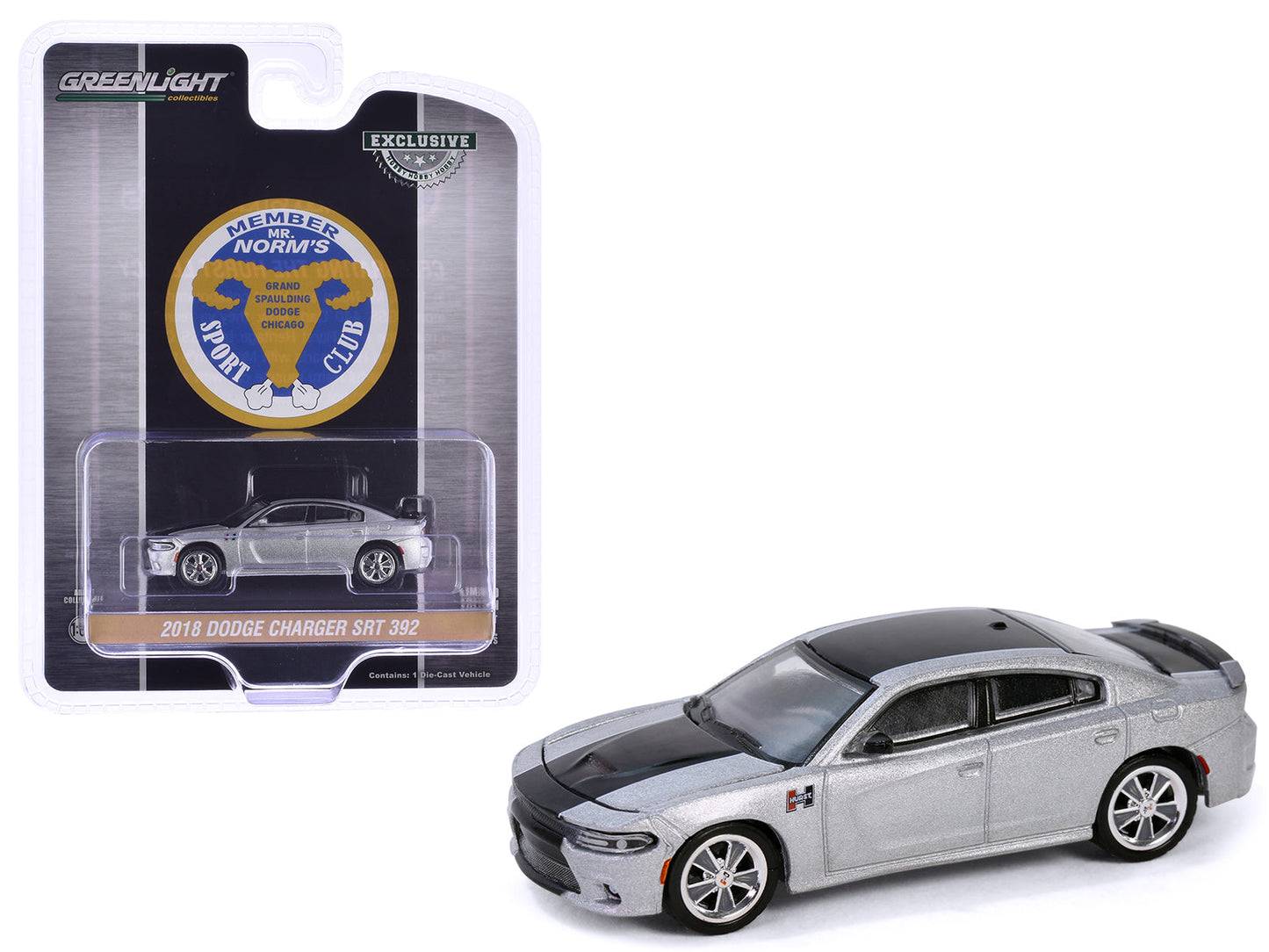 2018 Dodge Charger SRT 392 Silver Metallic with Black Stripe "Mr. Norm Heritage GSS Charger" "Hobby Exclusive" Series 1/64 Diecast Model Car