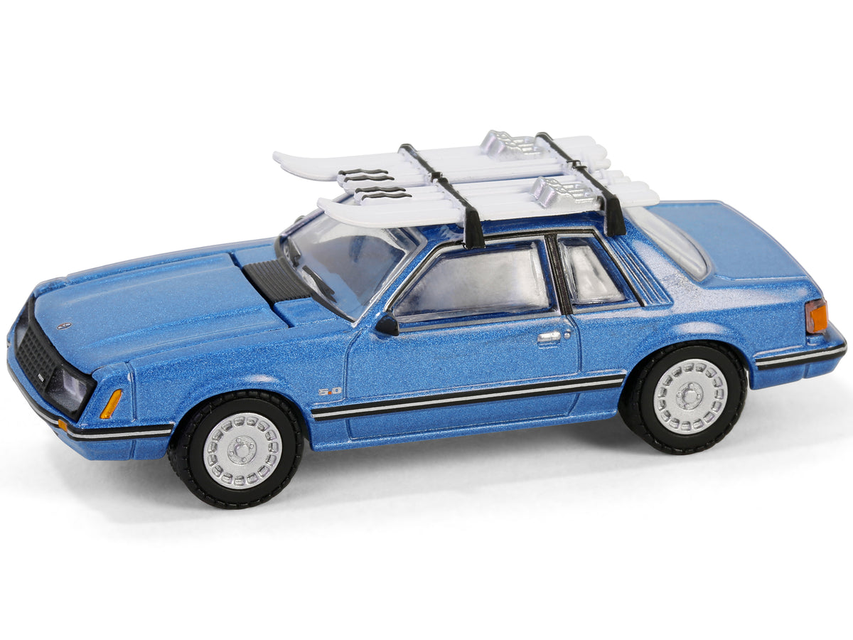 1981 Ford Mustang Ghia Coupe Blue Glow Metallic with Ski Roof Rack "Hobby Exclusive" Series 1/64 Diecast Model Car