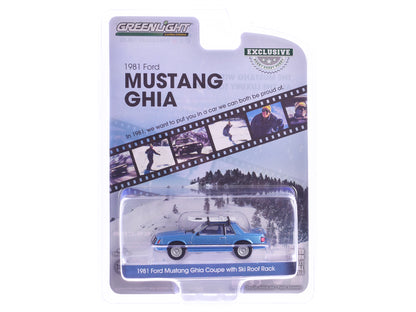 1981 Ford Mustang Ghia Coupe Blue Glow Metallic with Ski Roof Rack "Hobby Exclusive" Series 1/64 Diecast Model Car