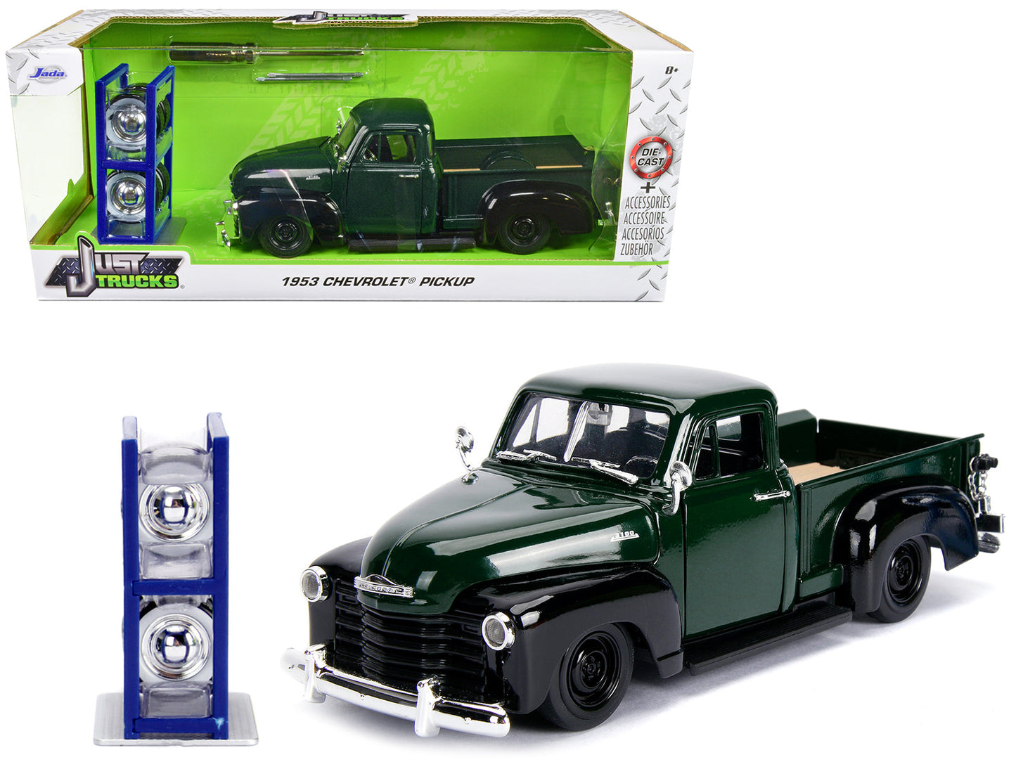 1953 Chevrolet 3100 Pickup Truck Green with Extra Wheels "Just Trucks" Series 1/24 Diecast Model Car