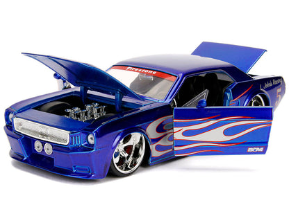 1965 Ford Mustang #5 "L. John's Racing" Candy Blue with Flame Graphics "Bigtime Muscle" Series 1/24 Diecast Model Car