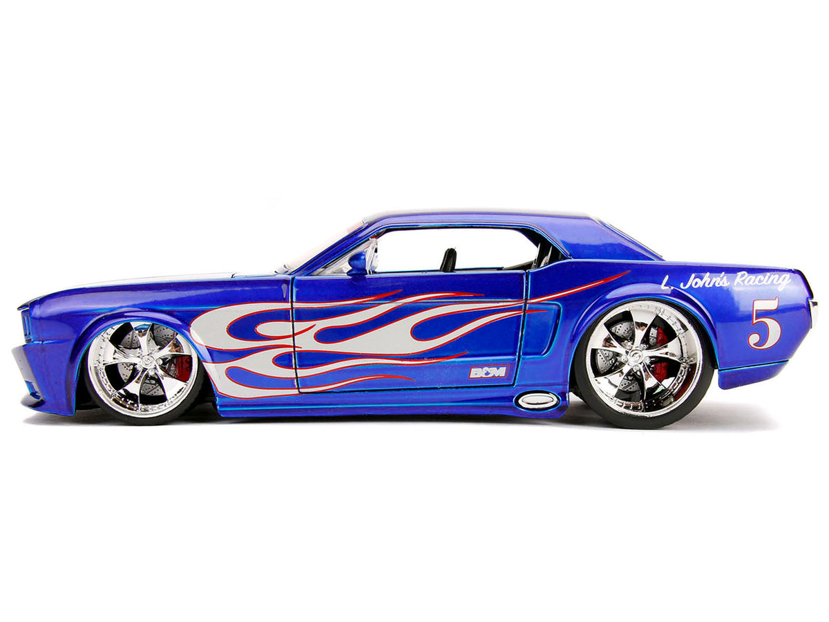 1965 Ford Mustang #5 "L. John's Racing" Candy Blue with Flame Graphics "Bigtime Muscle" Series 1/24 Diecast Model Car