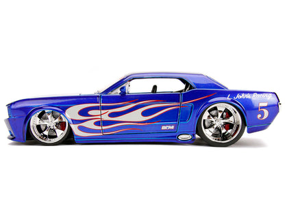 1965 Ford Mustang #5 "L. John's Racing" Candy Blue with Flame Graphics "Bigtime Muscle" Series 1/24 Diecast Model Car