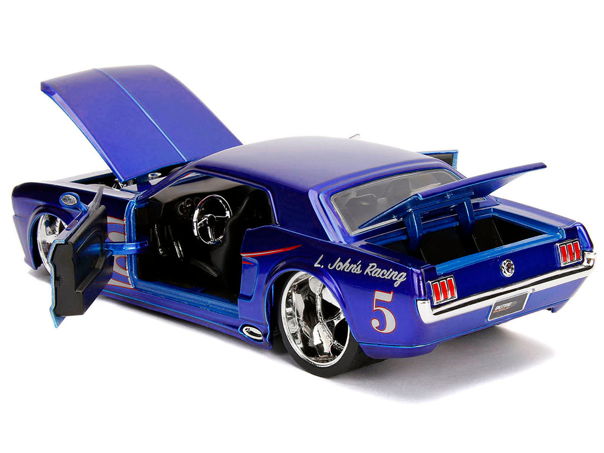 1965 Ford Mustang #5 "L. John's Racing" Candy Blue with Flame Graphics "Bigtime Muscle" Series 1/24 Diecast Model Car
