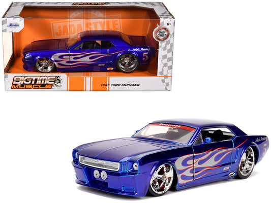1965 Ford Mustang #5 "L. John's Racing" Candy Blue with Flame Graphics "Bigtime Muscle" Series 1/24 Diecast Model Car