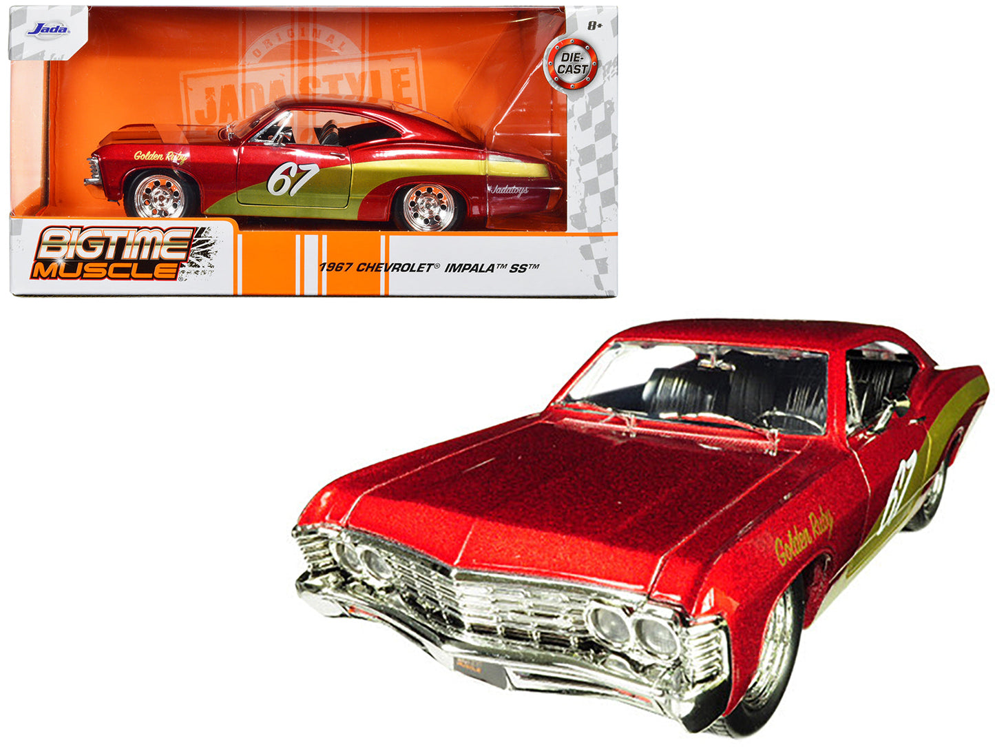 1967 Chevrolet Impala SS #67 "Golden Ruby" Red with Gold Stripes "Bigtime Muscle" 1/24 Diecast Model Car