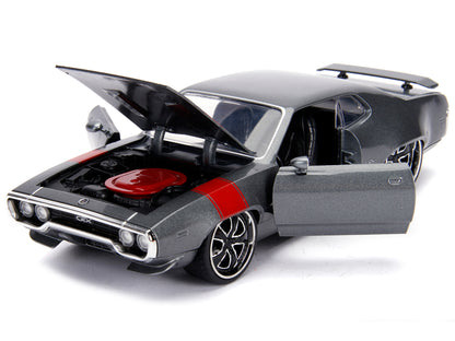 1972 Plymouth GTX 440 Metallic Gray with Red Stripe "Bigtime Muscle" 1/24 Diecast Model Car
