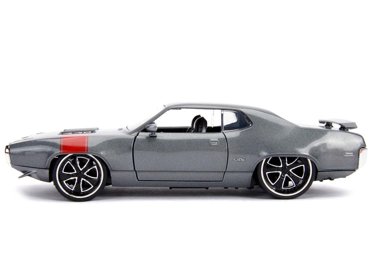 1972 Plymouth GTX 440 Metallic Gray with Red Stripe "Bigtime Muscle" 1/24 Diecast Model Car