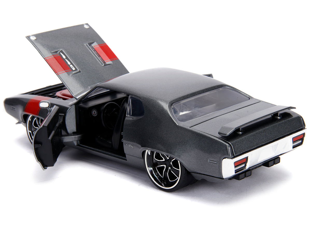 1972 Plymouth GTX 440 Metallic Gray with Red Stripe "Bigtime Muscle" 1/24 Diecast Model Car
