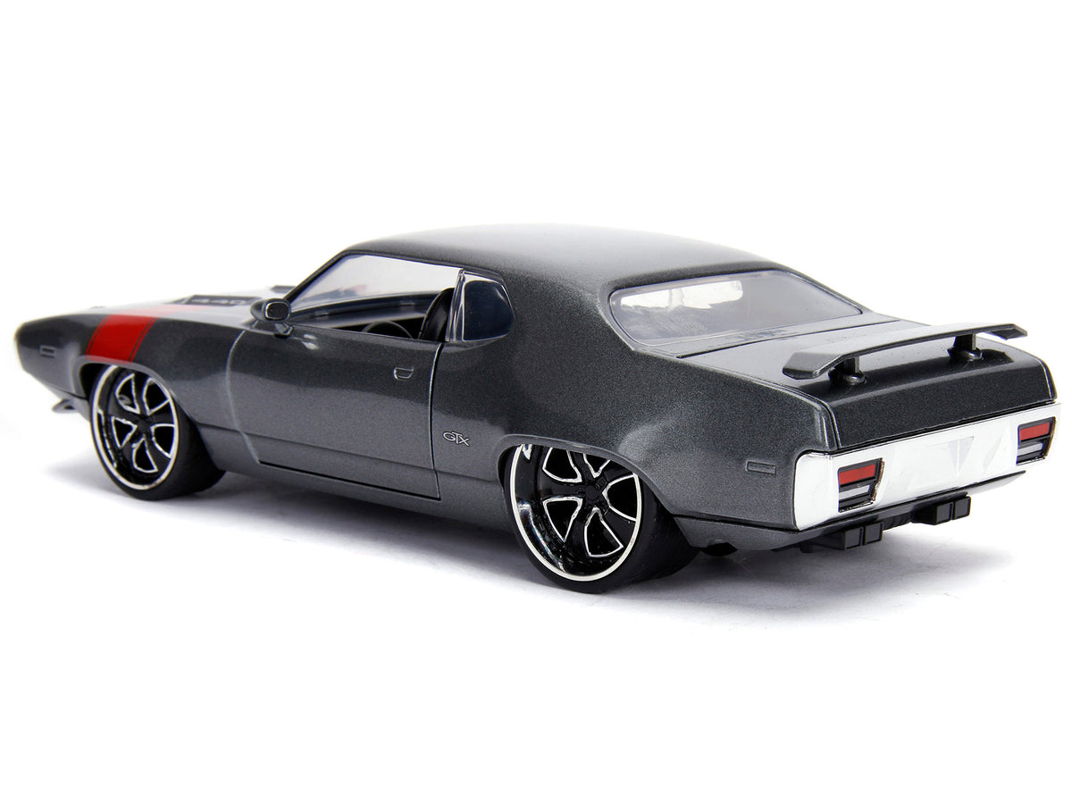 1972 Plymouth GTX 440 Metallic Gray with Red Stripe "Bigtime Muscle" 1/24 Diecast Model Car