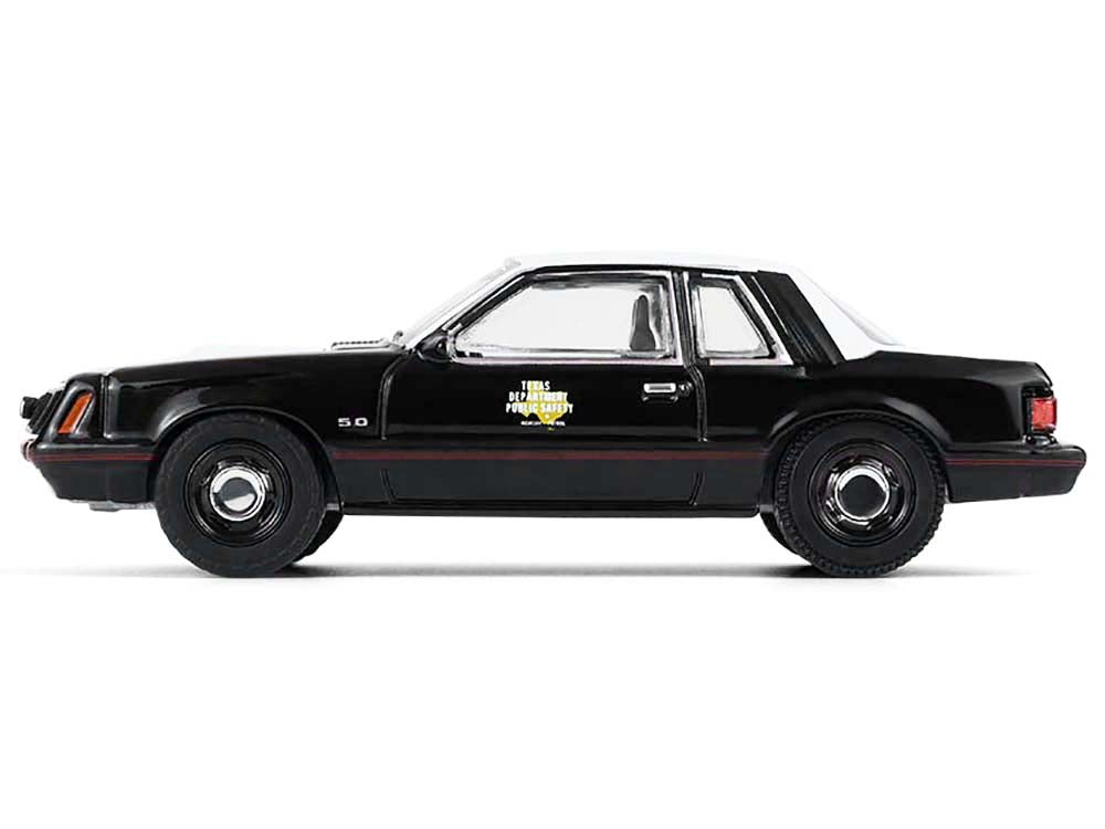 1982 Ford Mustang SSP "Texas Department of Public Safety Highway Patrol" Black with White Hood and Top "Hobby Exclusive" Series 1/64 Diecast Model Car