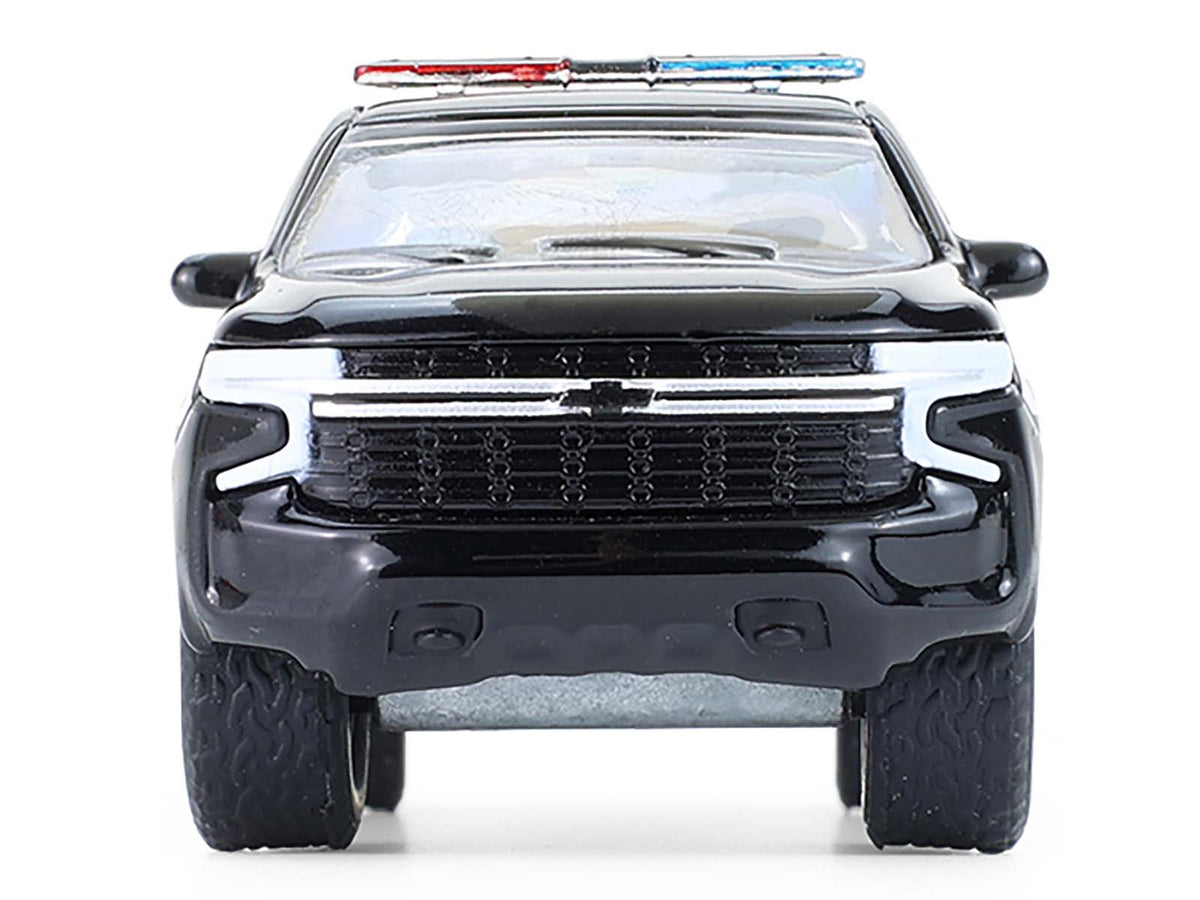 2024 Chevrolet Tahoe Police Pursuit Vehicle "Dover Police – 100th Anniversary Edition" Black with White Stripes "Hobby Exclusive" Series 1/64 Diecast Model Car