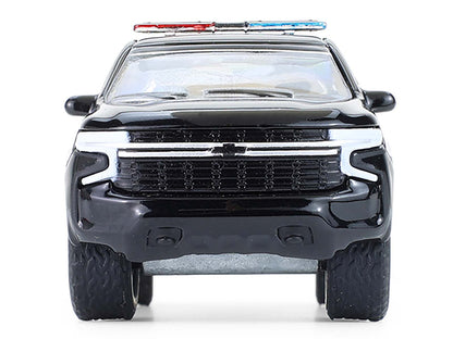 2024 Chevrolet Tahoe Police Pursuit Vehicle "Dover Police – 100th Anniversary Edition" Black with White Stripes "Hobby Exclusive" Series 1/64 Diecast Model Car