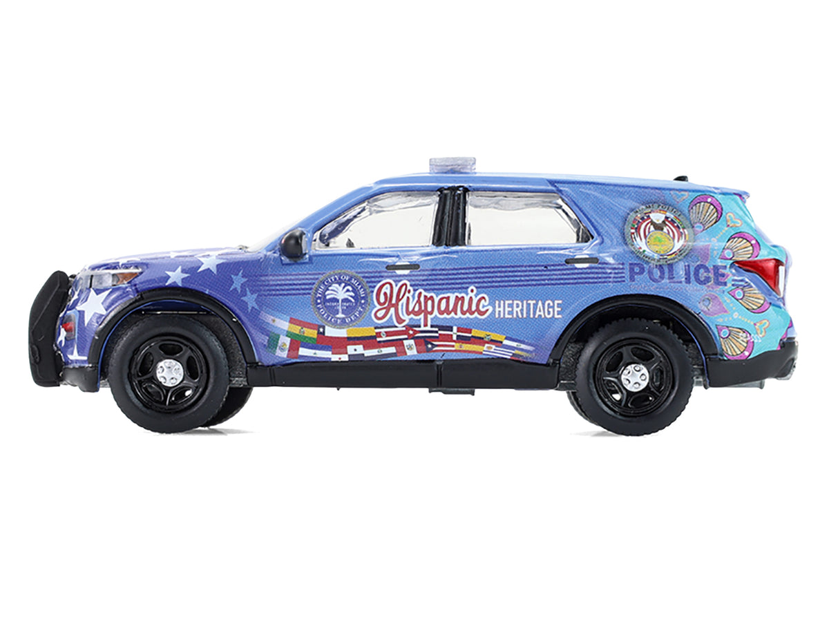 2022 Ford Police Interceptor Utility "Miami Police Department Hispanic Heritage Month" Blue with Graphics "Hobby Exclusive" Series 1/64 Diecast Model Car