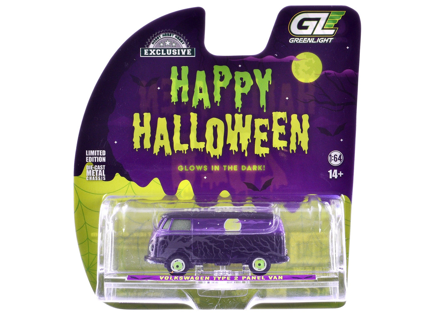 Volkswagen Type 2 Panel Van "Halloween 2025 - Spooky Night" Black and Purple with "Glow in the Dark" Paint "Hobby Exclusive" Series 1/64 Diecast Model Car