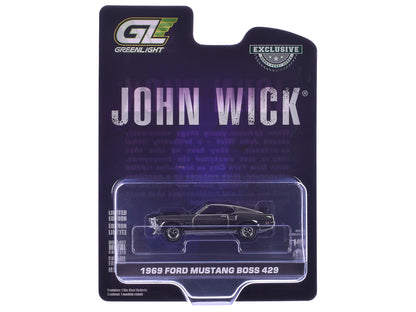 1969 Ford Mustang Boss 429 Silver Chrome Edition with Black Stripes "John Wick" (2014) Movie "Hobby Exclusive" Series 1/64 Diecast Model Car