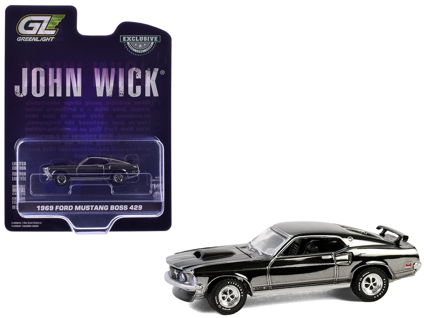 1969 Ford Mustang Boss 429 Silver Chrome Edition with Black Stripes "John Wick" (2014) Movie "Hobby Exclusive" Series 1/64 Diecast Model Car