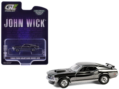 1969 Ford Mustang Boss 429 Silver Chrome Edition with Black Stripes "John Wick" (2014) Movie "Hobby Exclusive" Series 1/64 Diecast Model Car