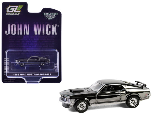 1969 Ford Mustang Boss 429 Silver Chrome Edition with Black Stripes "John Wick" (2014) Movie "Hobby Exclusive" Series 1/64 Diecast Model Car