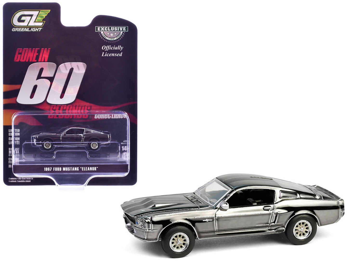 1967 Ford Mustang "Eleanor" Silver Chrome Edition "Gone in Sixty Seconds" (2000) Movie "Hobby Exclusive" Series 1/64 Diecast Model Car