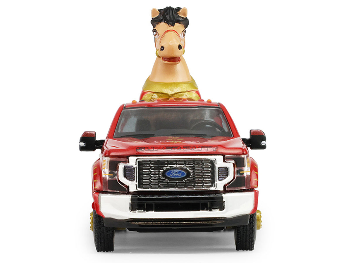 2022 Ford F-450 Dually Pickup Truck "Chinese Zodiac 2026 Year of the Horse" Red with Gold Graphics and Horse Figure "Hobby Exclusive" Series 1/64 Diecast Model Car