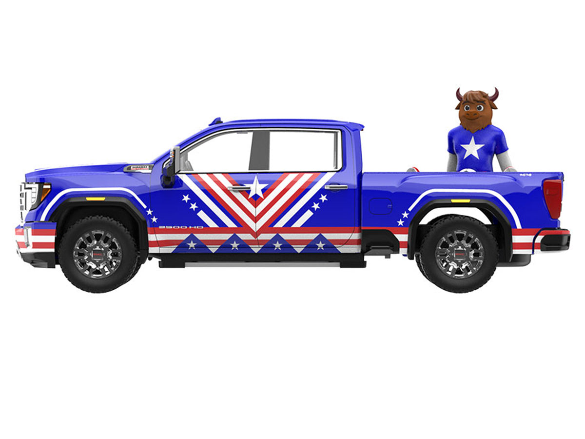2022 GMC Sierra 3500 HD Pickup Truck Blue with American Soccer Graphics with Bison Figure "International Soccer Celebration '26" Series 1/64 Diecast Model Car