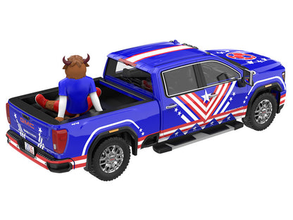 2022 GMC Sierra 3500 HD Pickup Truck Blue with American Soccer Graphics with Bison Figure "International Soccer Celebration '26" Series 1/64 Diecast Model Car