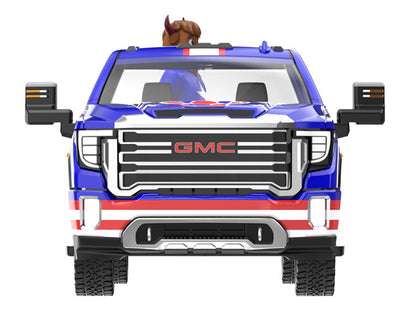 2022 GMC Sierra 3500 HD Pickup Truck Blue with American Soccer Graphics with Bison Figure "International Soccer Celebration '26" Series 1/64 Diecast Model Car