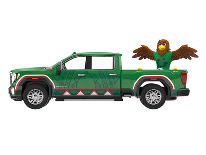 2022 GMC Sierra 3500 HD Pickup Truck Green with Mexican Soccer Graphics with Eagle Figure "International Soccer Celebration '26" Series 1/64 Diecast Model Car