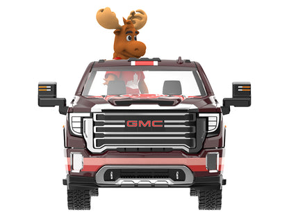 2022 GMC Sierra 3500 HD Pickup Truck Dark Red with Canadian Soccer Graphics with Moose Figure "International Soccer Celebration '26" Series 1/64 Diecast Model Car