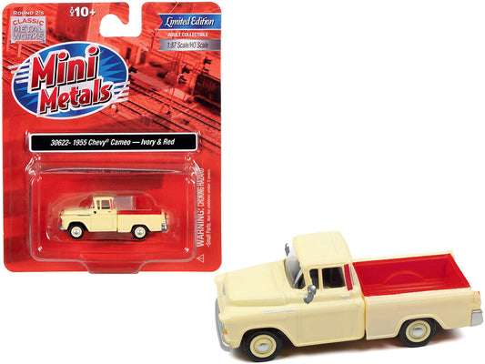 1955 Chevrolet Cameo Pickup Truck Ivory and Red 1/87 (HO) Scale Model Car
