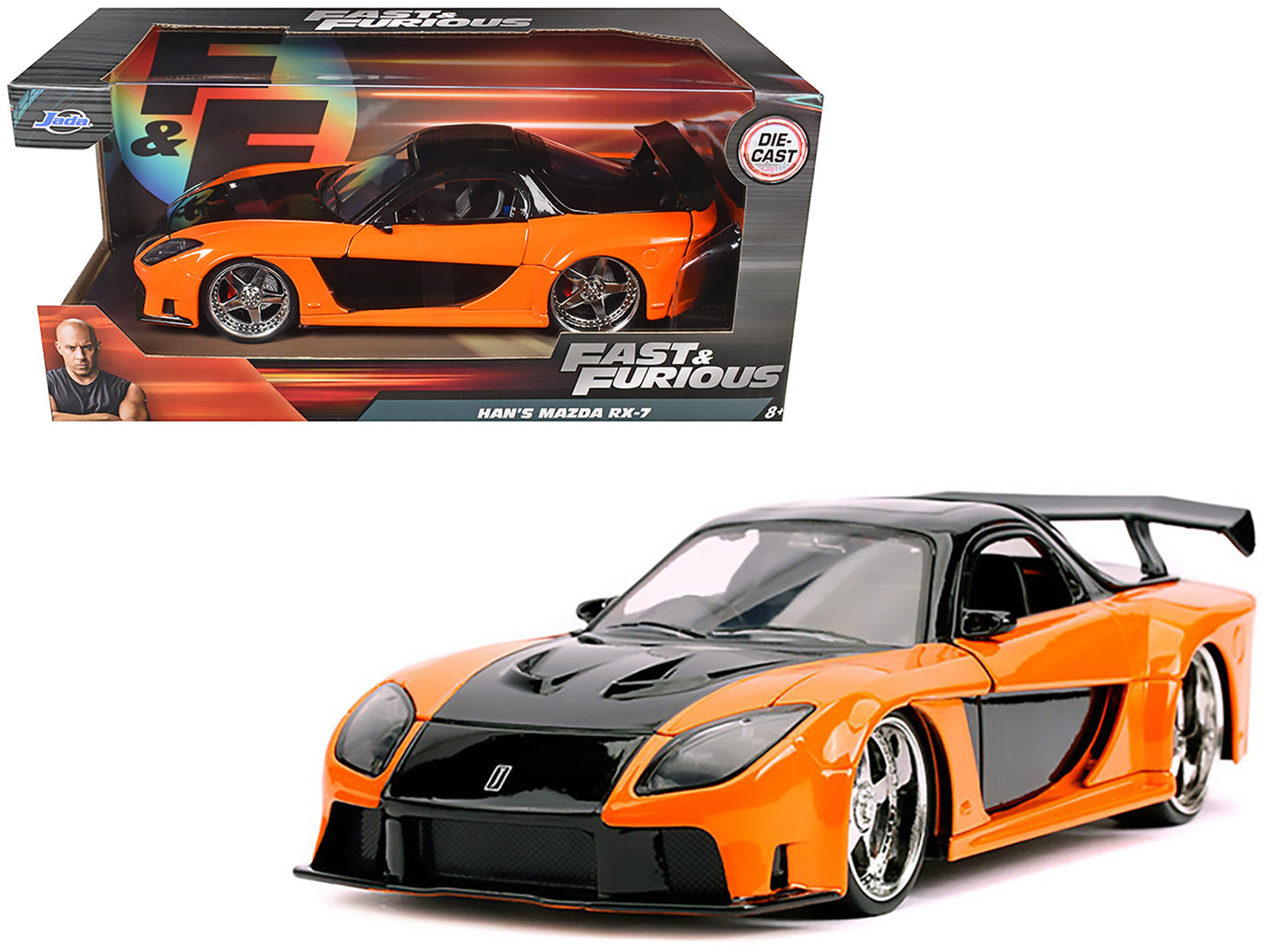 Han's Mazda RX-7 RHD (Right Hand Drive) Orange and Black "Fast & Furious" Movie 1/24 Diecast Model Car
