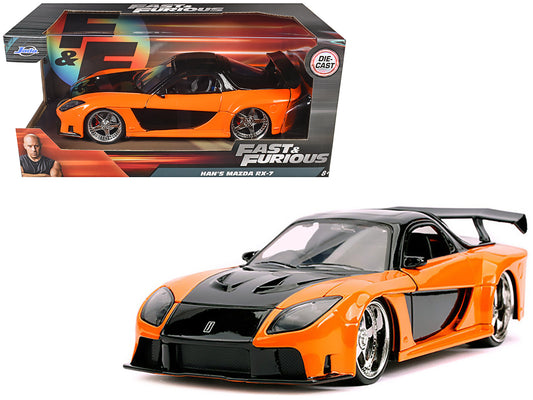 Han's Mazda RX-7 RHD (Right Hand Drive) Orange and Black "Fast & Furious" Movie 1/24 Diecast Model Car