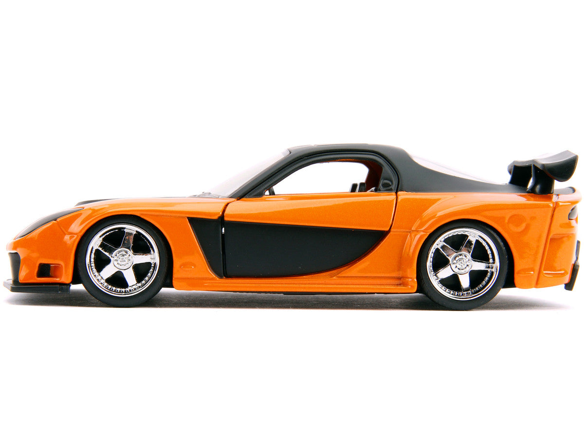 Han's Mazda RX-7 RHD (Right Hand Drive) Orange Metallic and Black "25 Years of Fast & Furious" "The Fast and the Furious: Tokyo Drift" (2006) Movie "Fast & Furious" Series 1/32 Diecast Model Car